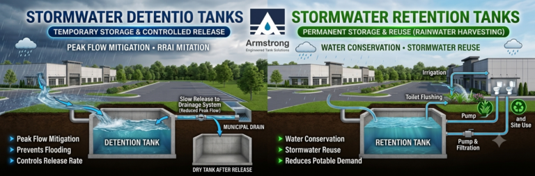 Stormwater detention vs retention tanks for commercial sites